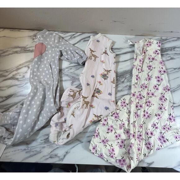3 Piece Lot Baby Girl Wearable Sleep Sacks Carter’s M Burts Bees M, Nature L - Picture 1 of 9